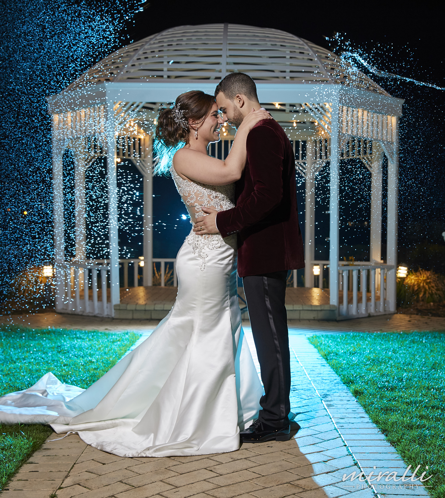 Garden Terrace at Riviera Waterfront Mansion Wedding Photos by Miralli Photography